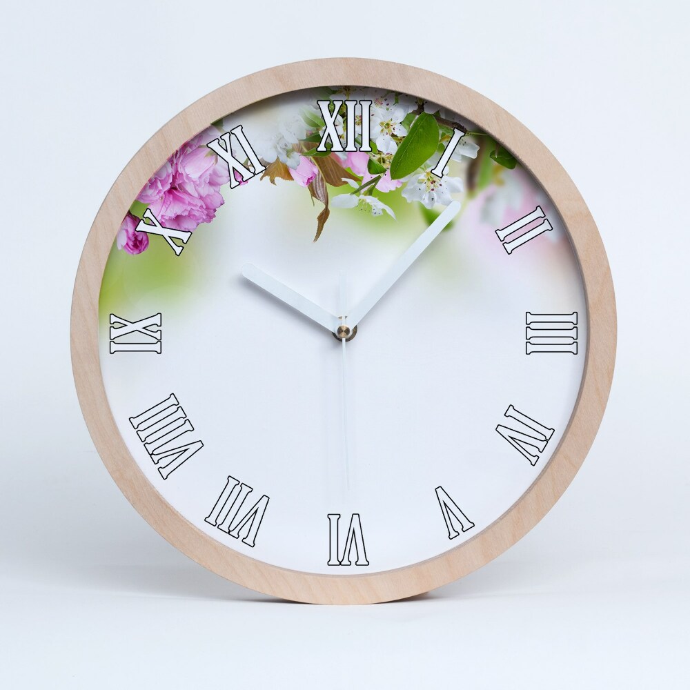 Zegar ścienny drewniany Wiosenne kwiaty