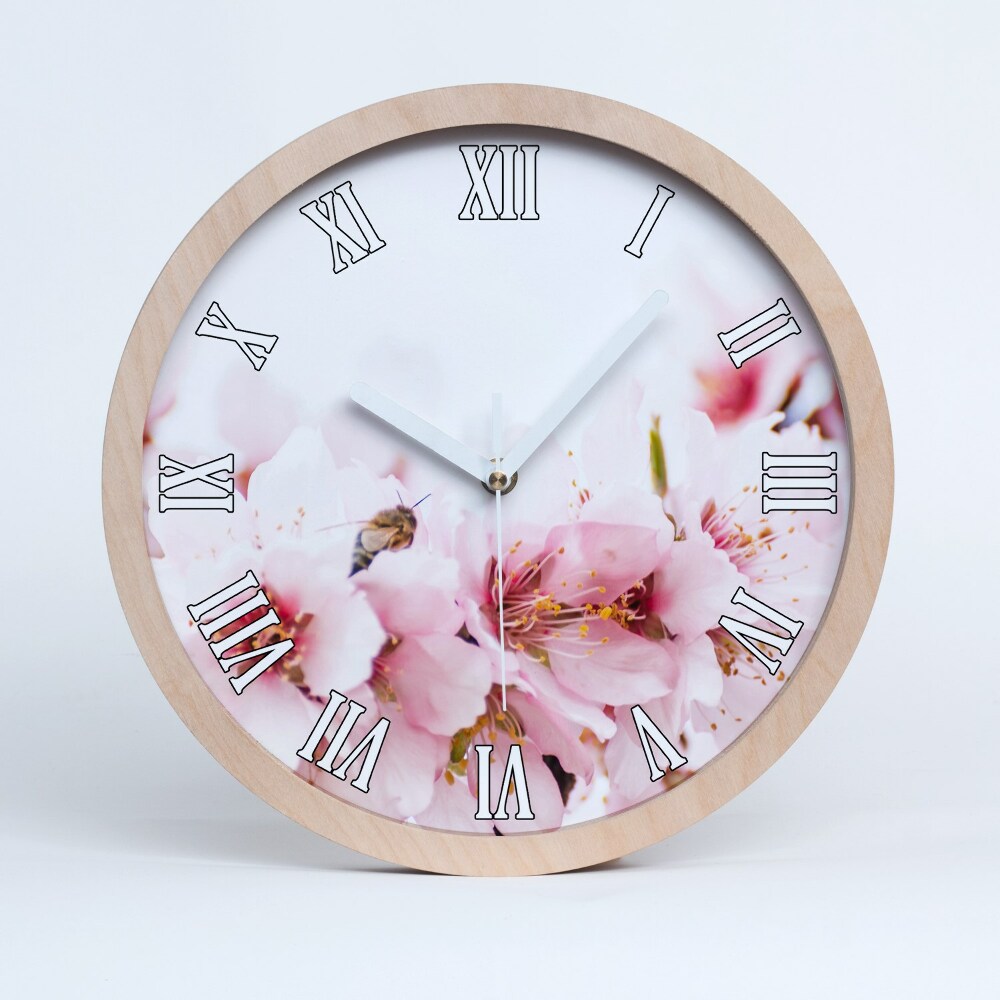 Zegar drewniany wiszący Kwiaty wiśni