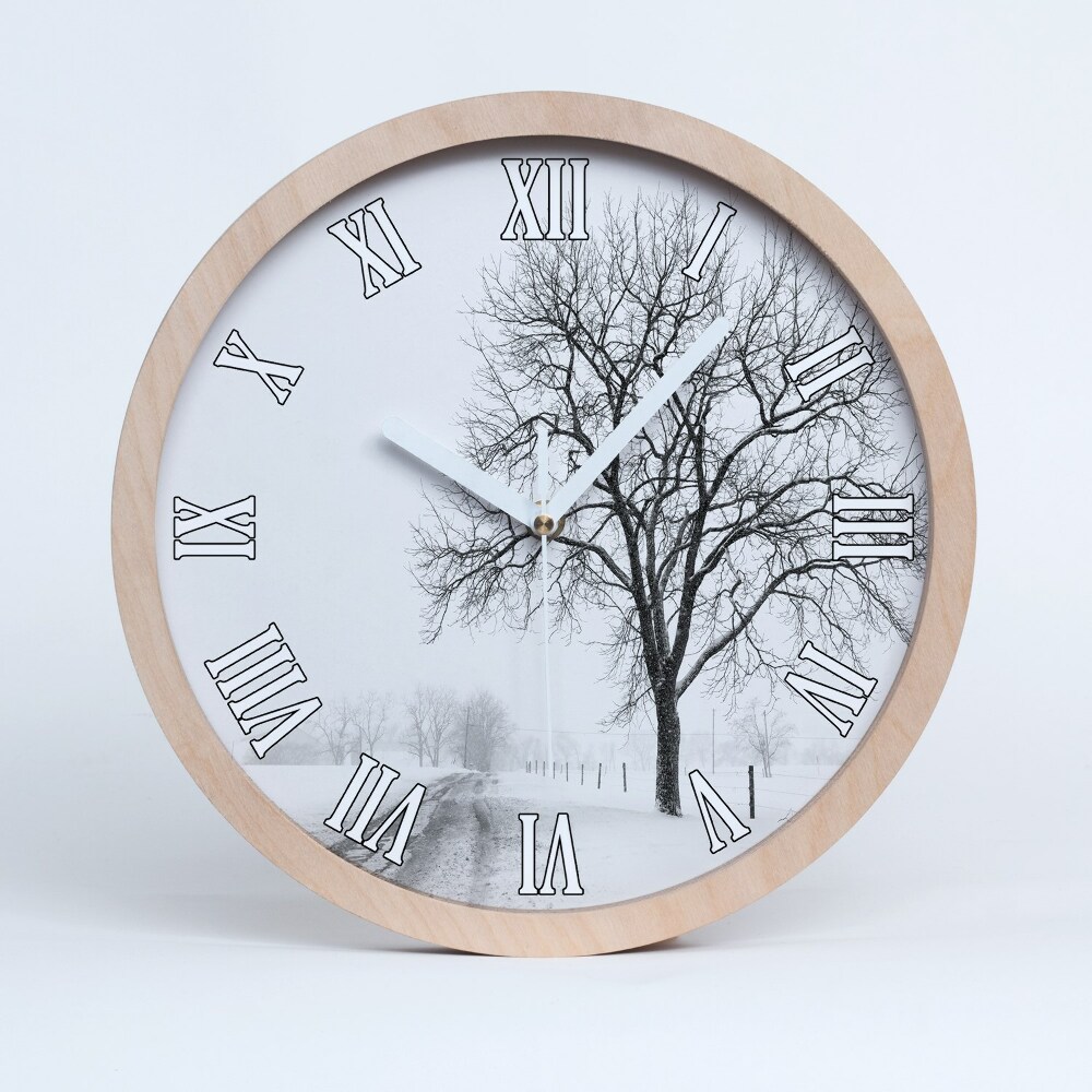 Zegar na ścianę drewniany Drzewo zimą
