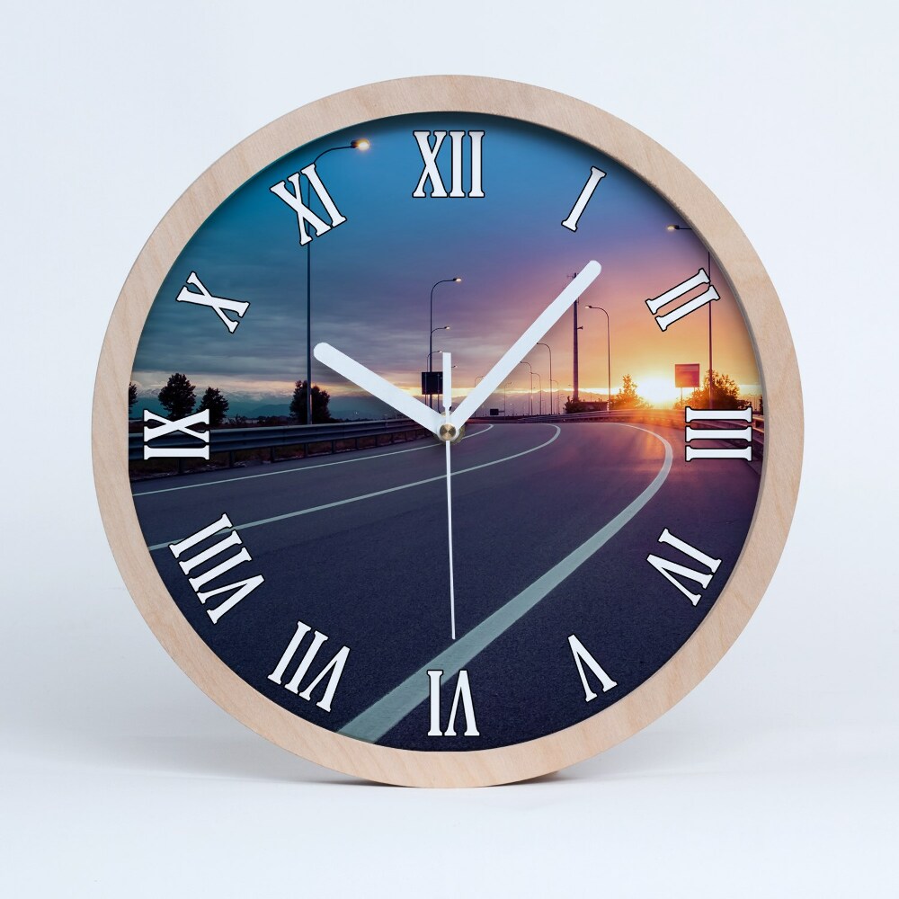 Zegar drewniany wiszący Autostrada
