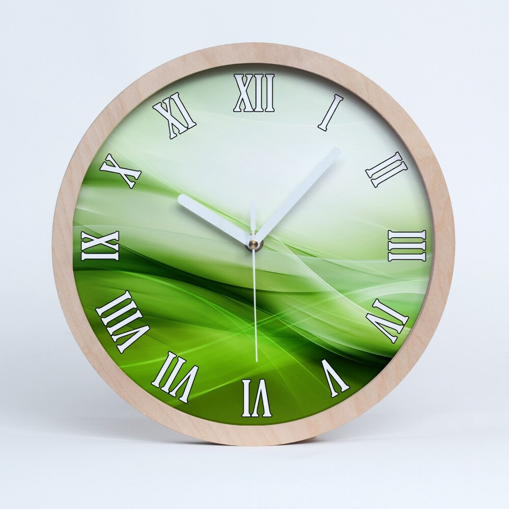 Zegar ścienny drewniany Zielone fale tło