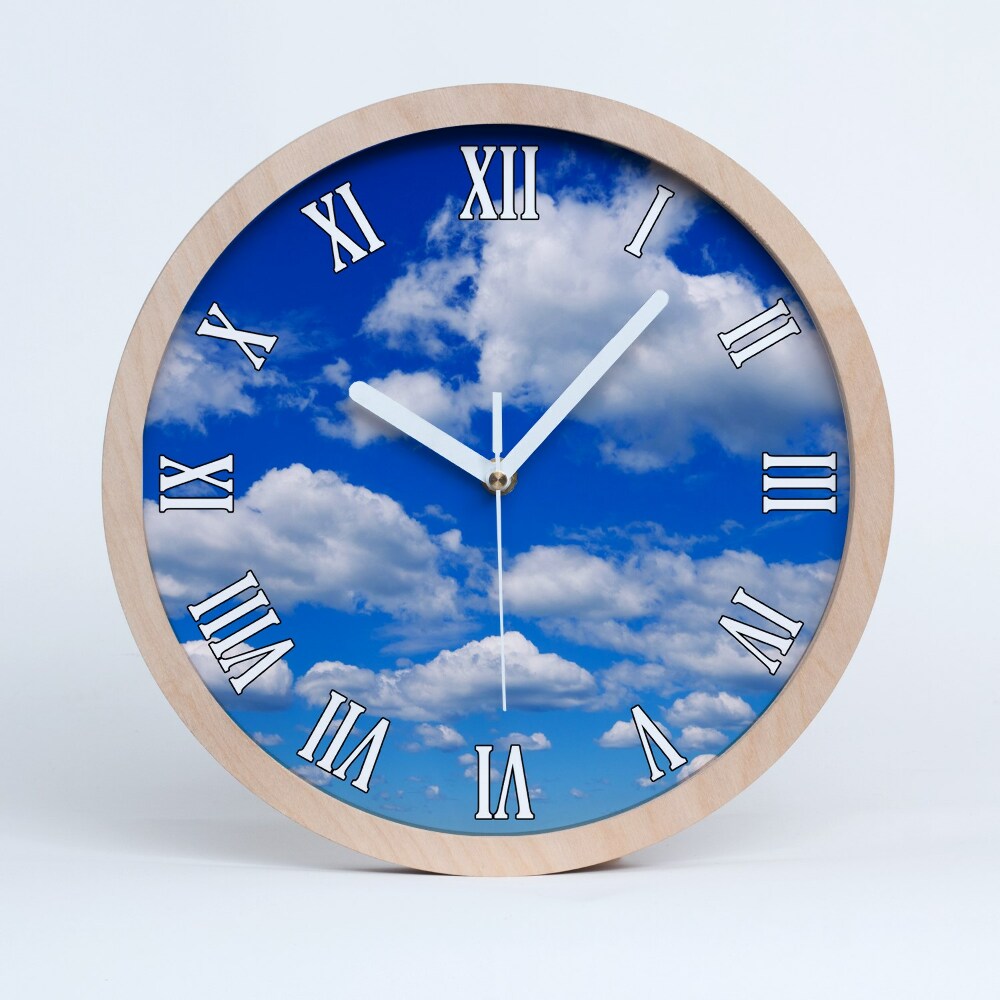 Drewniany zegar ścienny Chmury na niebie
