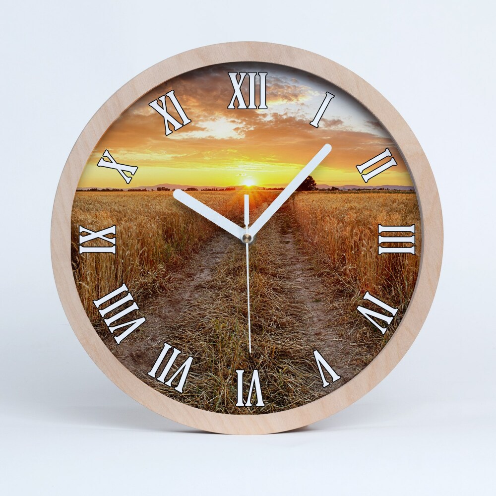 Zegar na ścianę drewniany Pole pszenicy