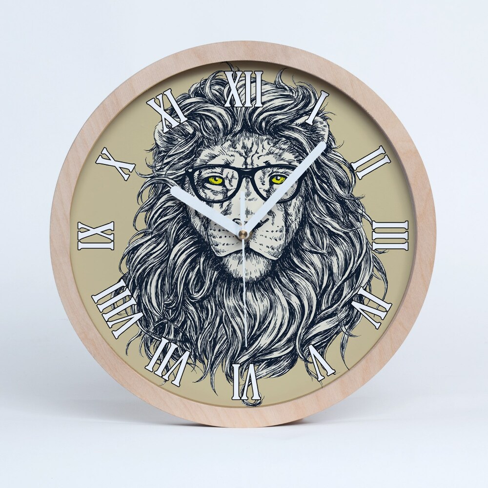 Zegar ścienny drewniany Lew hipster