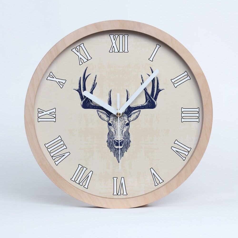 Drewniany zegar ścienny Kłowa jelenia