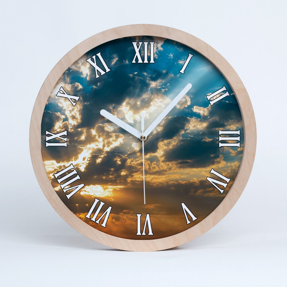 Zegar na ścianę drewniany Zachód słońca niebo