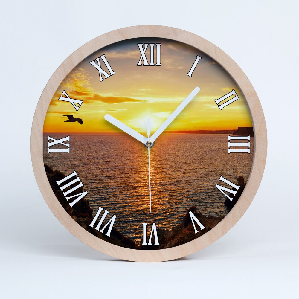 Zegar drewniany wiszący Zachód słońca morze