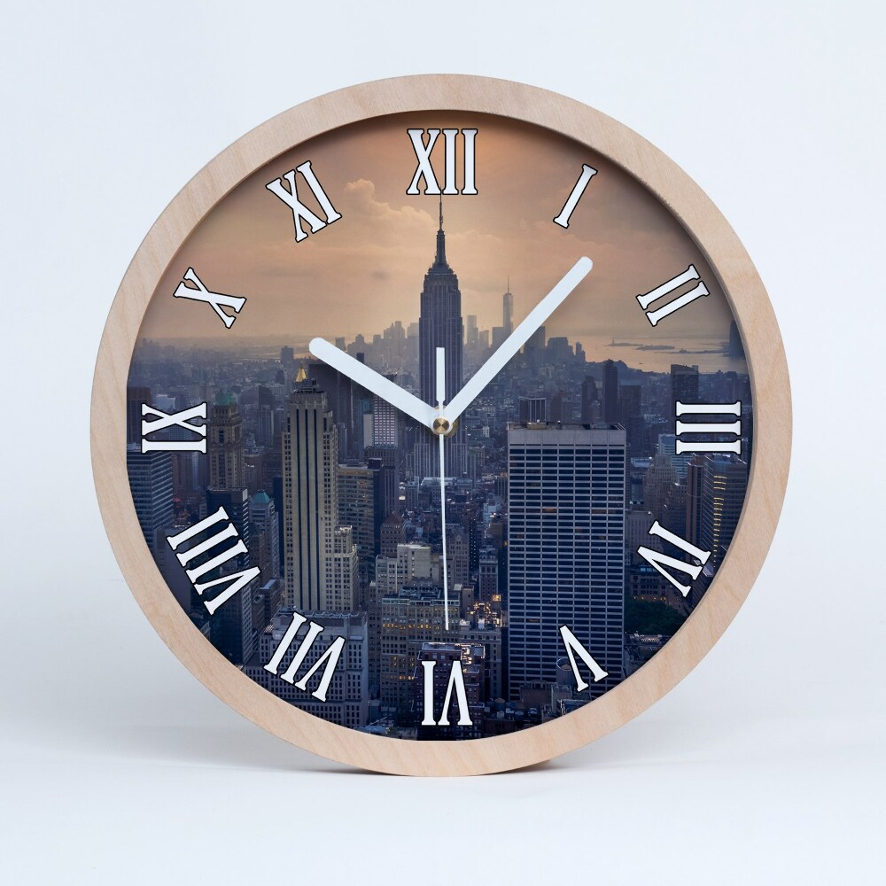Zegar na ścianę drewniany Manhattan nowy jork