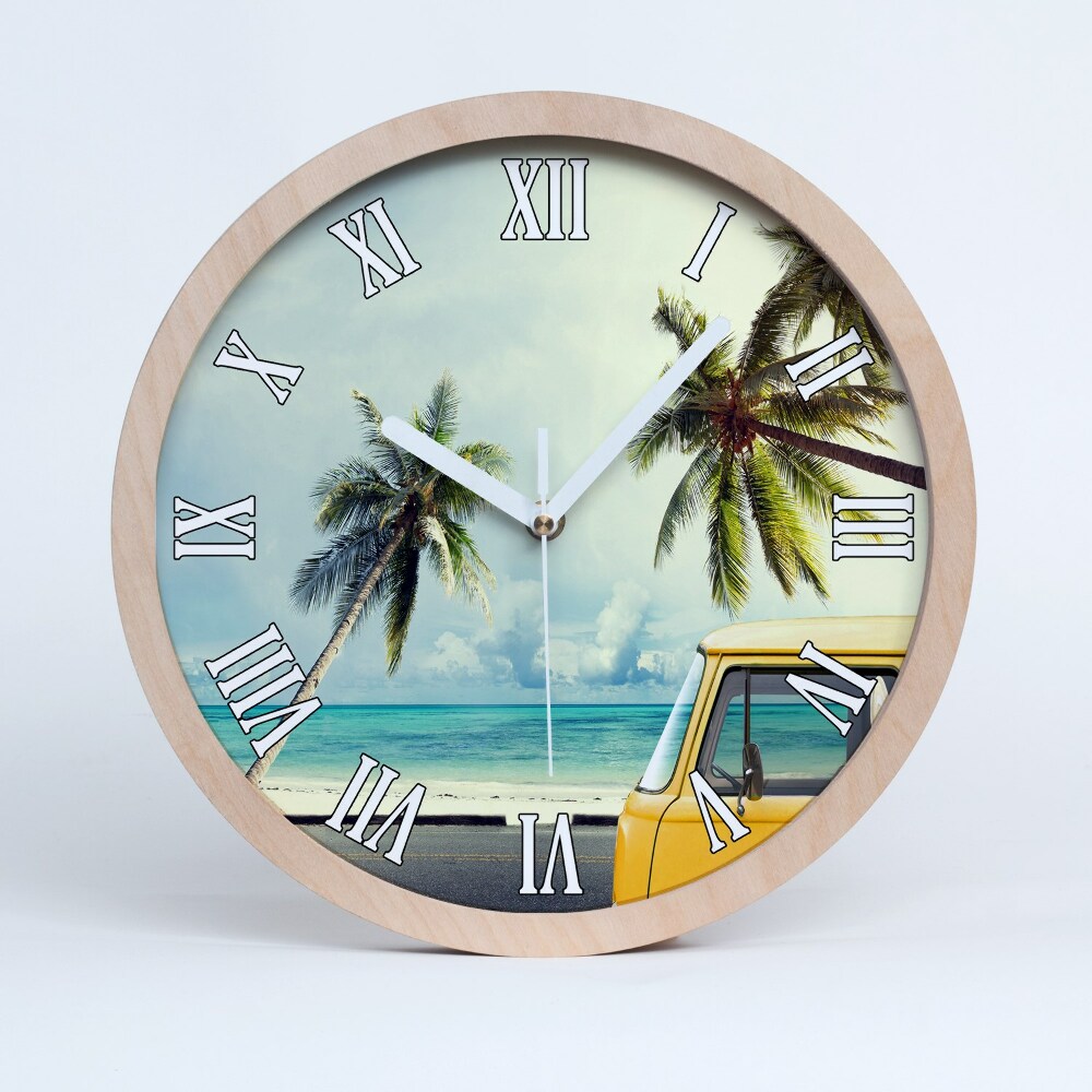 Zegar ścienny drewniany Furgonetka plaża