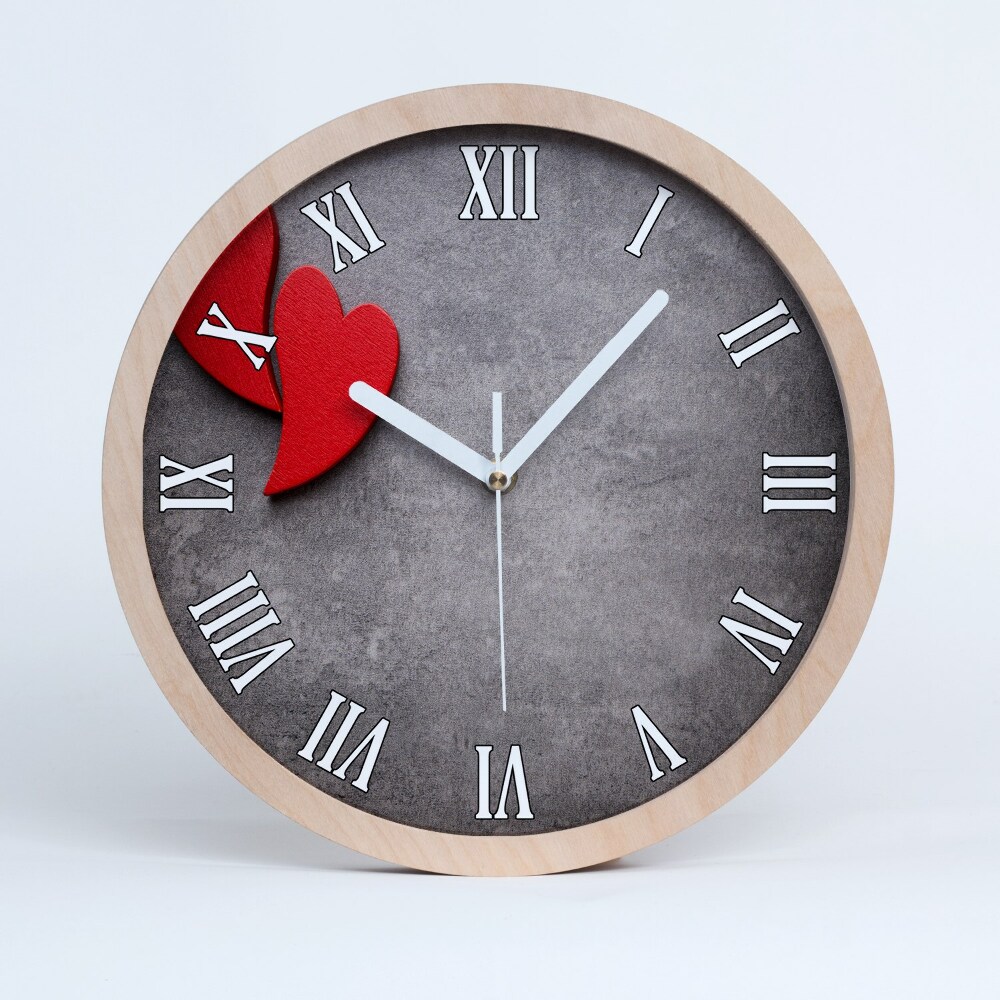 Zegar na ścianę drewniany Czerwone serca