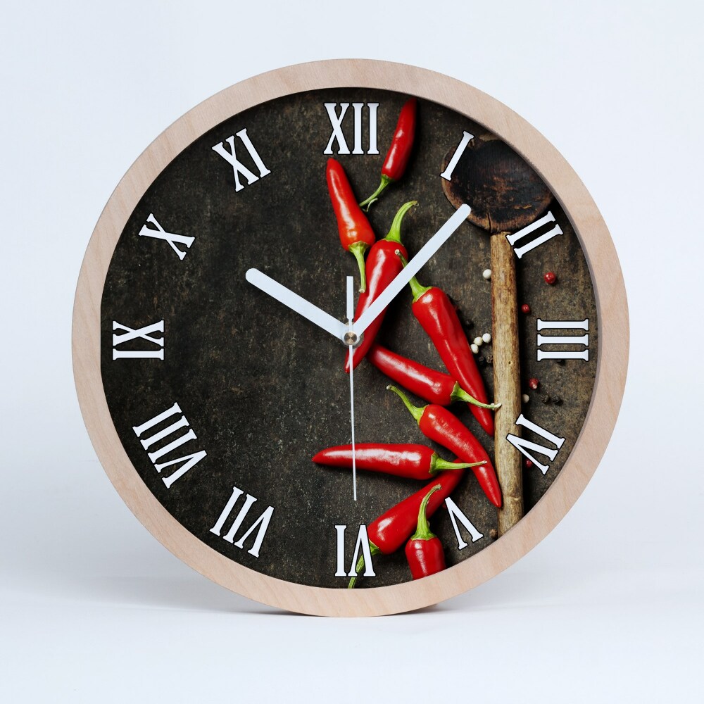 Zegar na ścianę drewniany Papryczki chilli