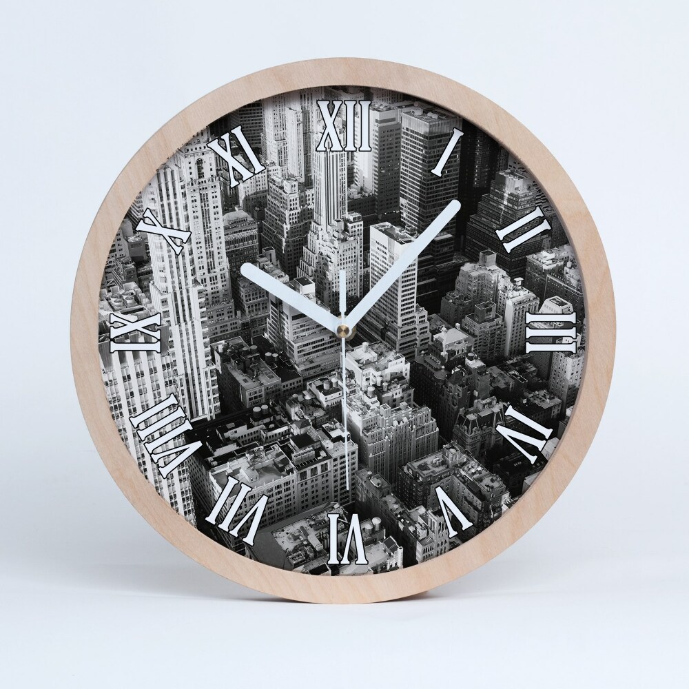 Zegar drewniany wiszący Nowy jork lot ptaka