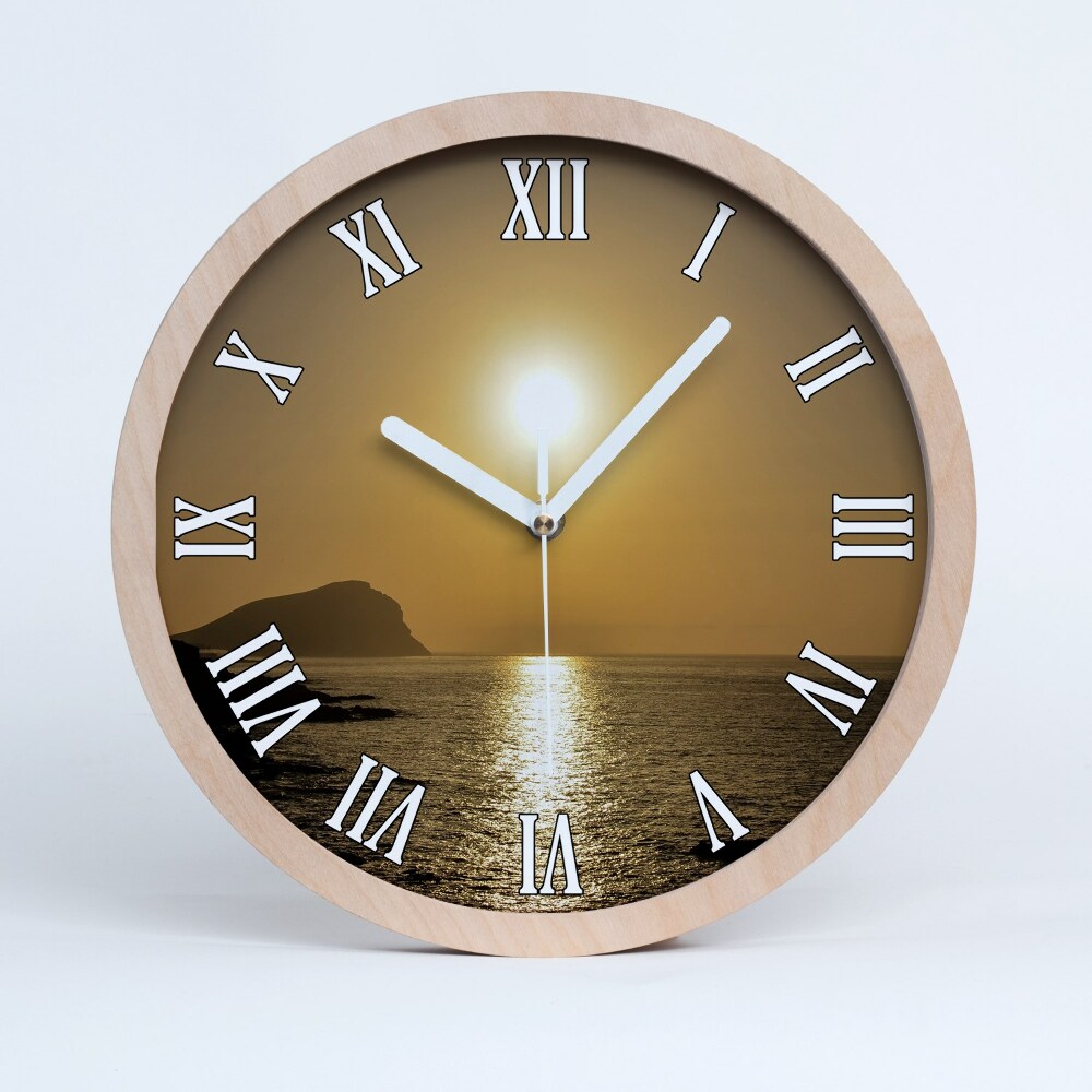 Drewniany zegar ścienny Zachód słońca morze