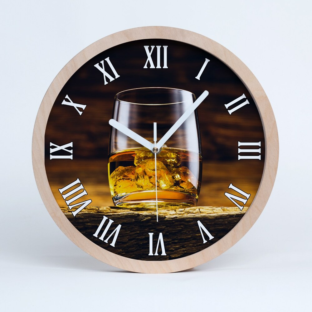 Drewniany zegar ścienny Burbon w szklance