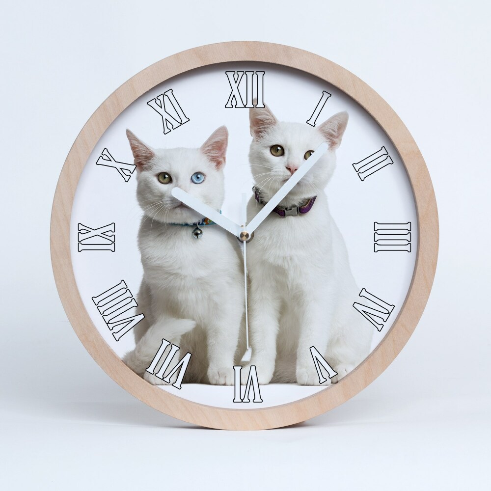 Zegar ścienny drewniany Białe koty