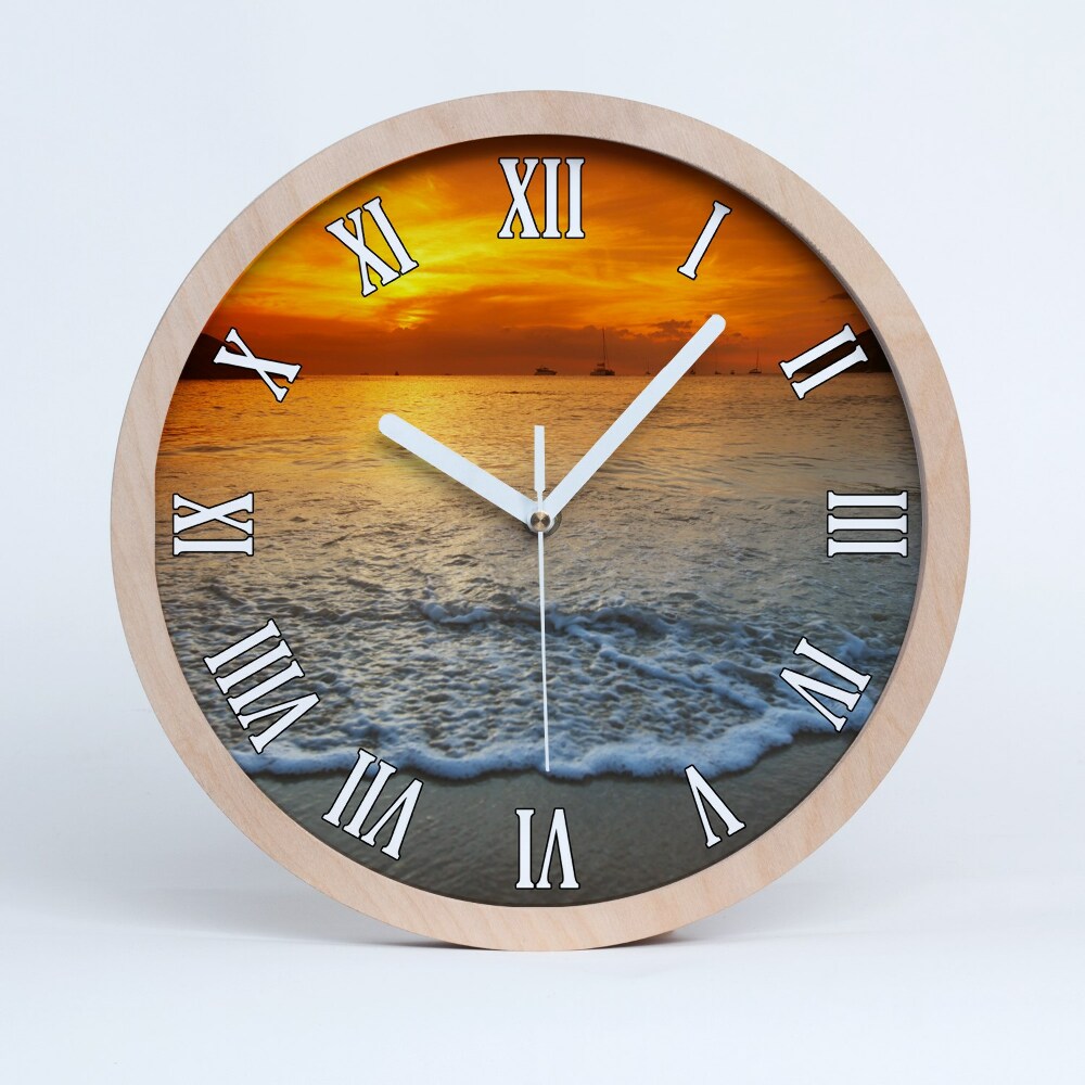 Zegar drewniany Zachód słońca morze