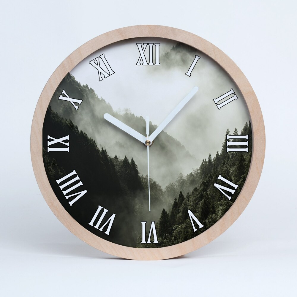 Zegar ścienny drewniany Mgła nad lasem