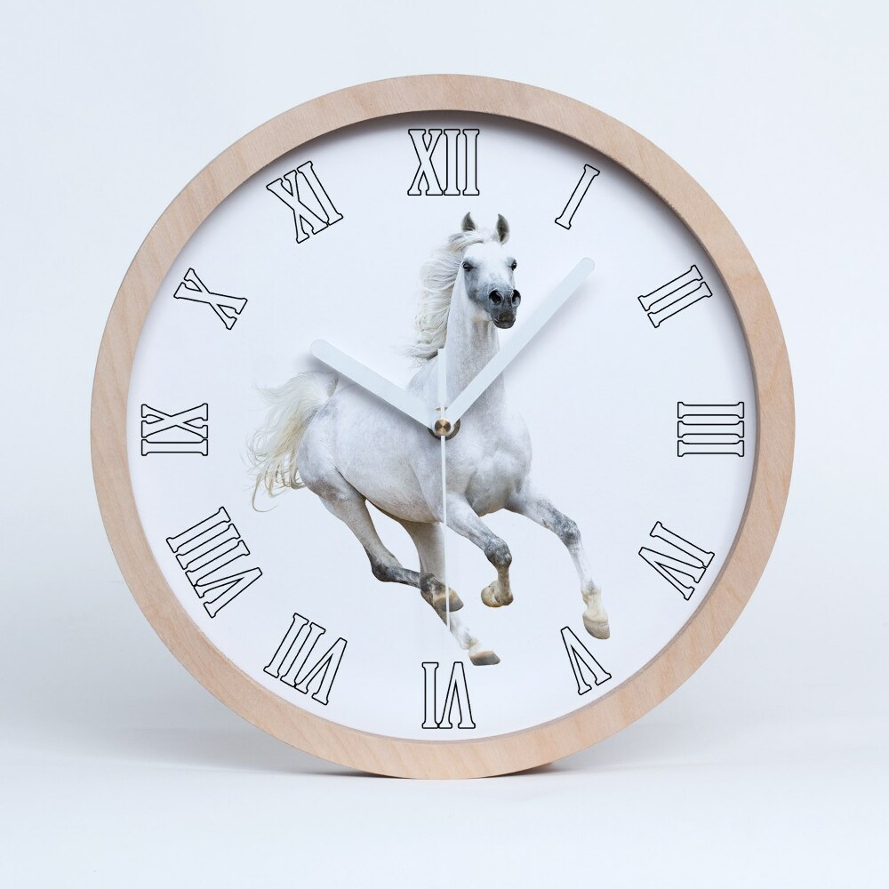 Zegar ścienny drewniany Biały arabski koń