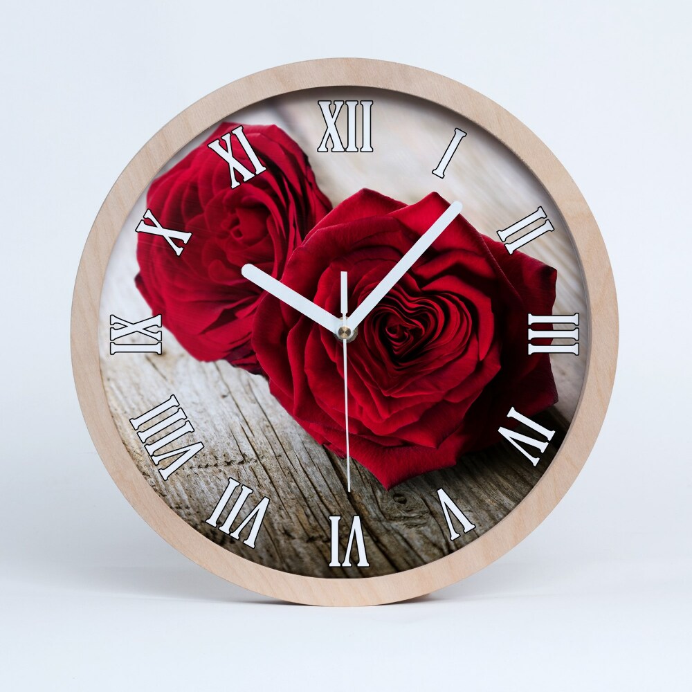 Zegar ścienny drewniany Róże na drewnie