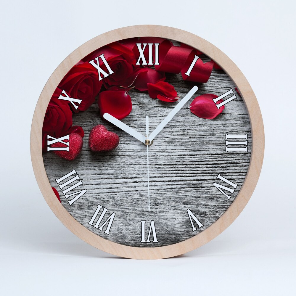Drewniany zegar Czerwone róże