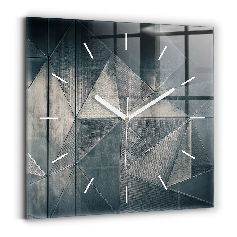 Zegar szklany 30x30 Metalowa abstrakcja trójkąty