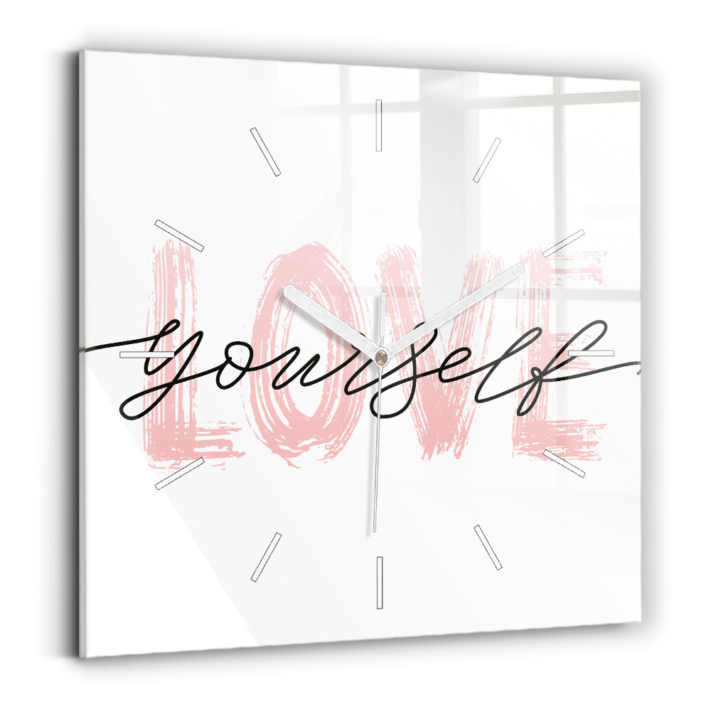 Zegar szklany 30x30 Napis Love yourself