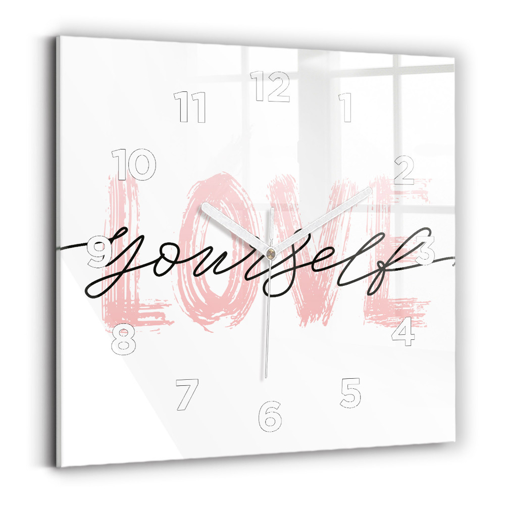 Zegar szklany 30x30 Napis Love yourself