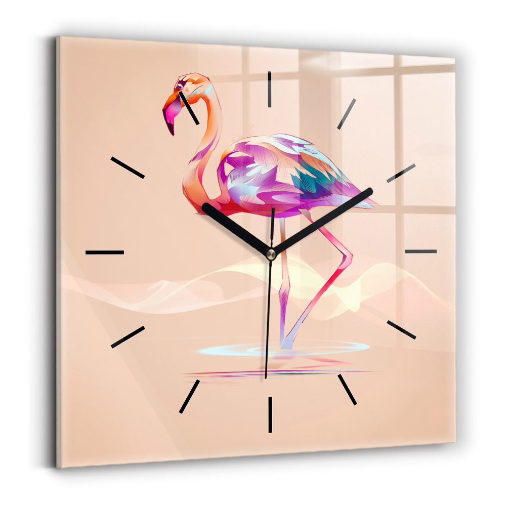 Zegar szklany 30x30 Ilustracja flaminga