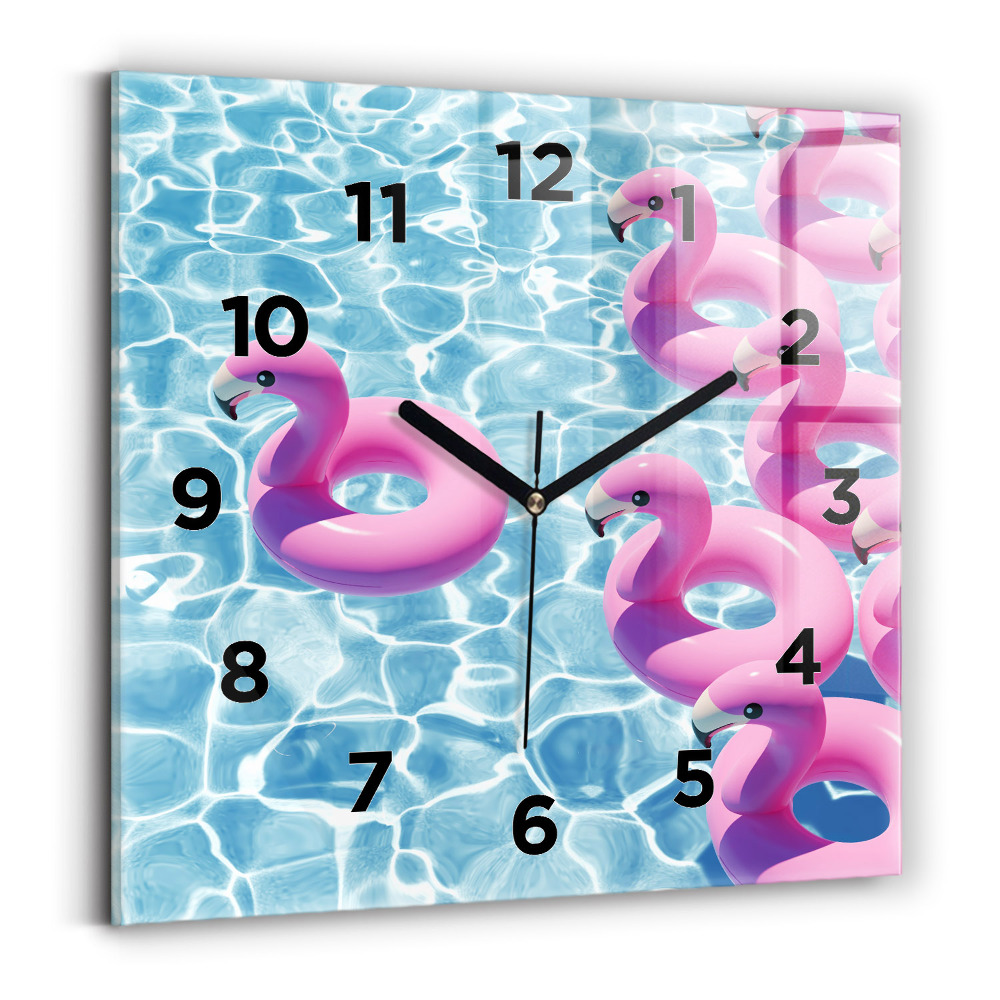 Zegar szklany 30x30 Dmuchawce flamingi