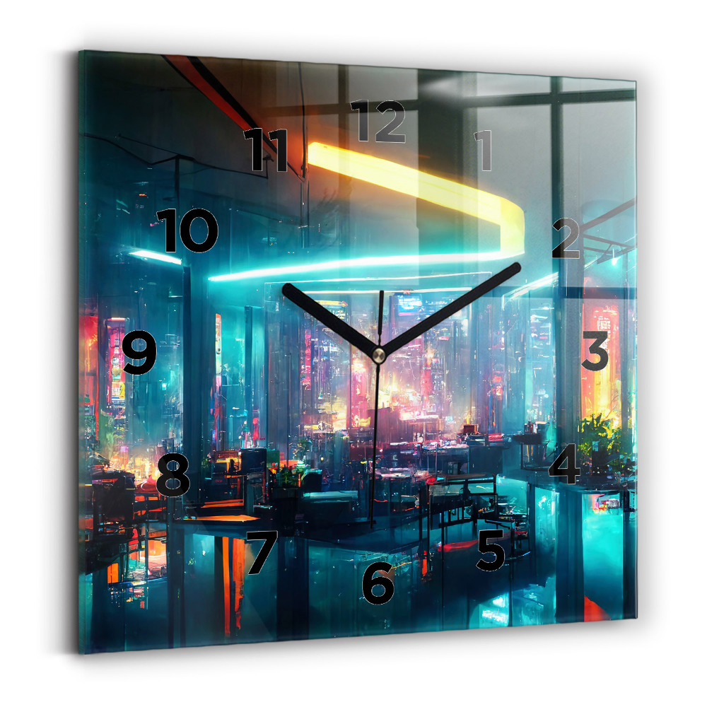 Zegar szklany 30x30 Miasto w stylu cyberpunk