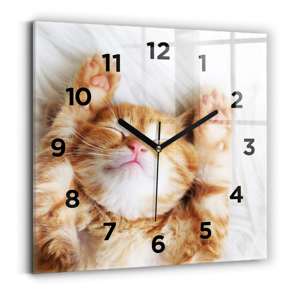 Zegar szklany 30x30 Śpiący mały kotek