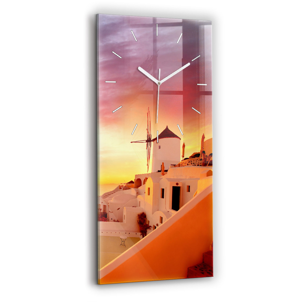 Zegar szklany 30x60 Stary wiatrak w Santorini