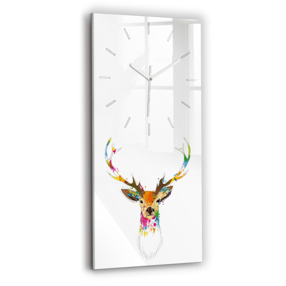 Zegar szklany 30x60 Kolorowa głowa jelenia
