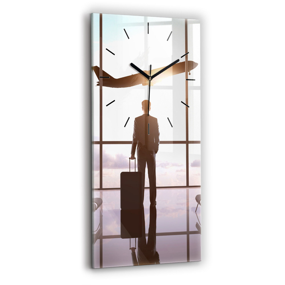 Zegar szklany 30x60 Człowiek na lotnisku