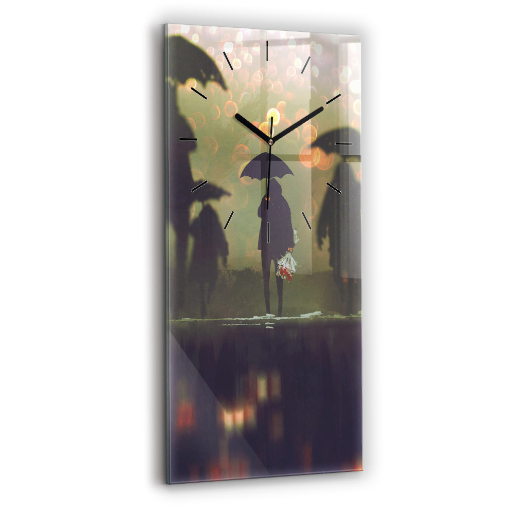 Zegar szklany 30x60 Ludzie z parasolami