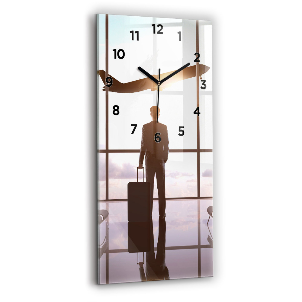 Zegar szklany 30x60 Człowiek na lotnisku