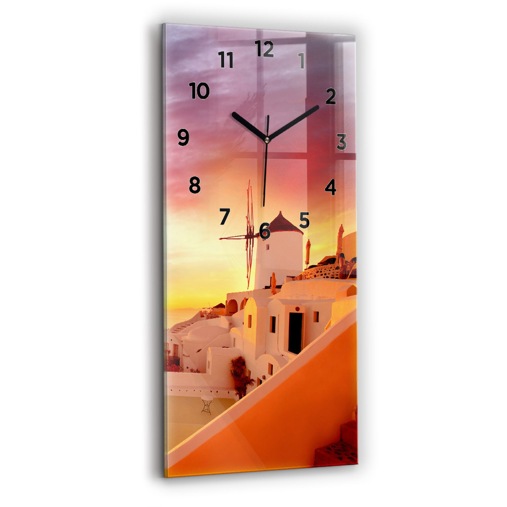 Zegar szklany 30x60 Stary wiatrak w Santorini