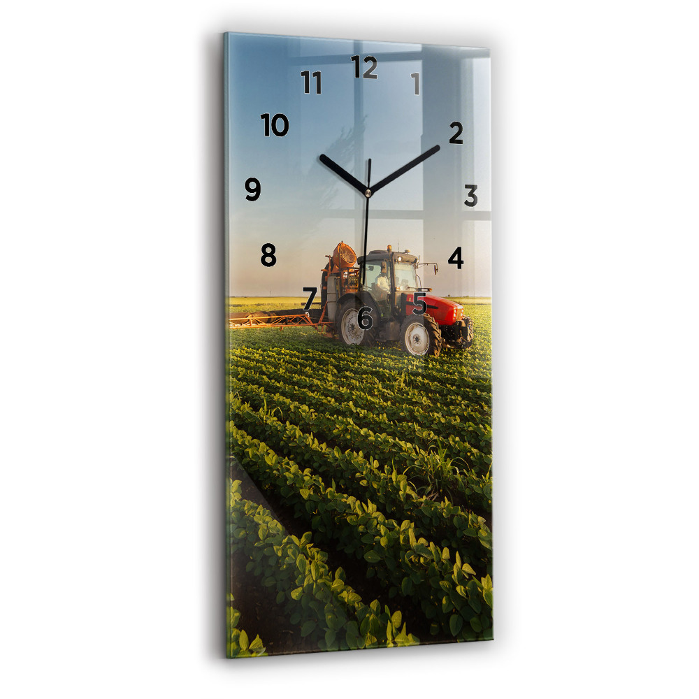 Zegar szklany 30x60 Ciągnik na polu rolniczym