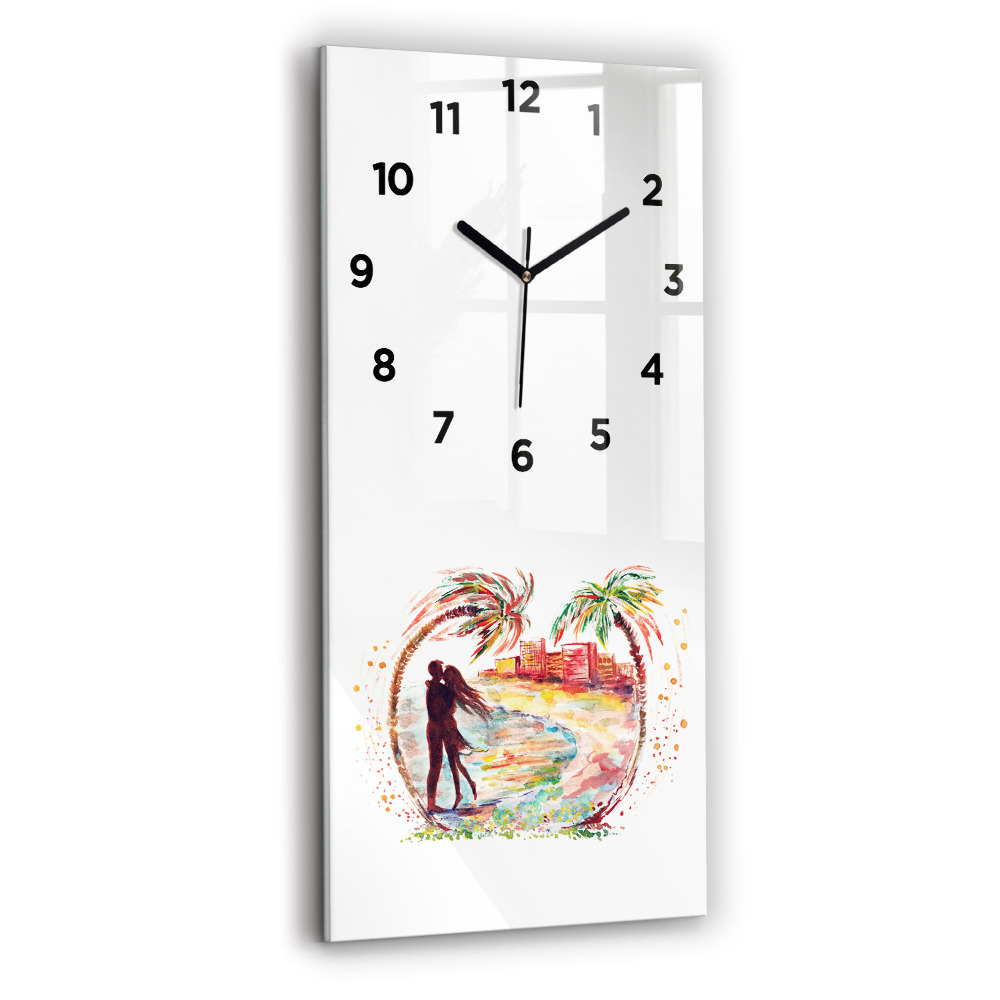 Zegar szklany 30x60 Akwarela Miłość na plaży Miami