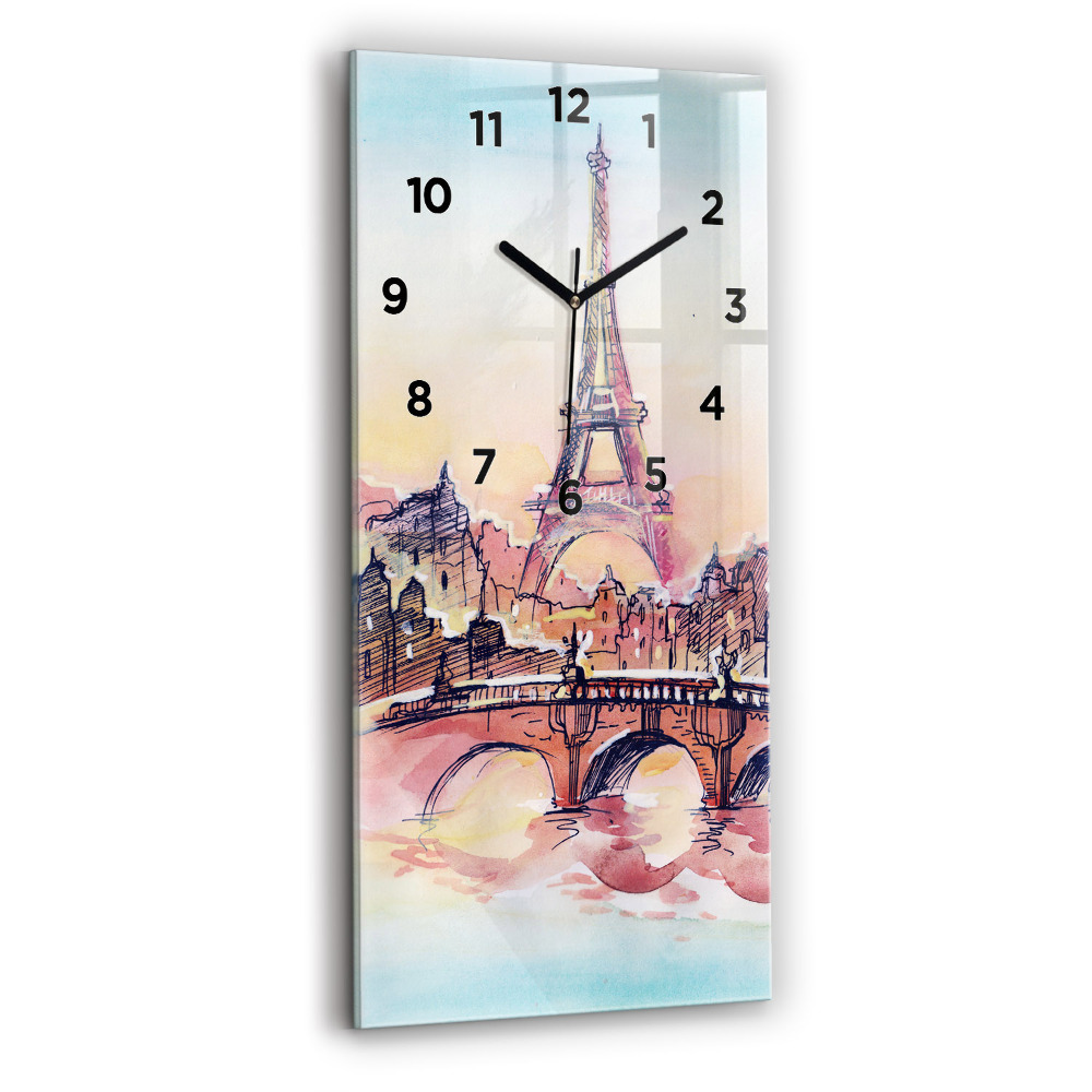 Zegar szklany 30x60 Malowany pejzaż Paryża