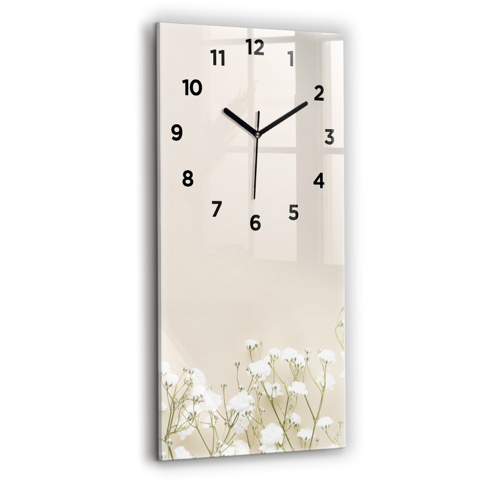 Zegar szklany 30x60 Kwitnące kwiaty gipsówki