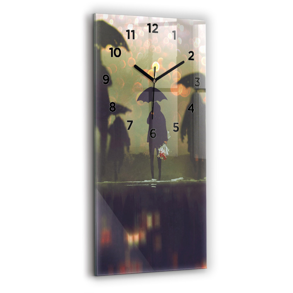 Zegar szklany 30x60 Ludzie z parasolami