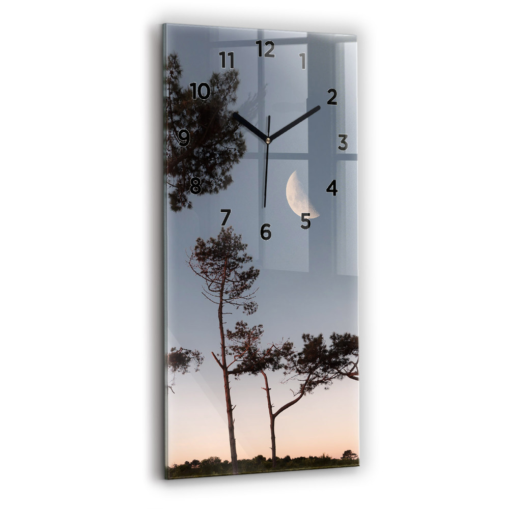 Zegar szklany 30x60 Półksiężyc i drzewa