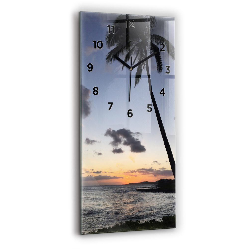 Zegar szklany 30x60 Palma i wschód słońca