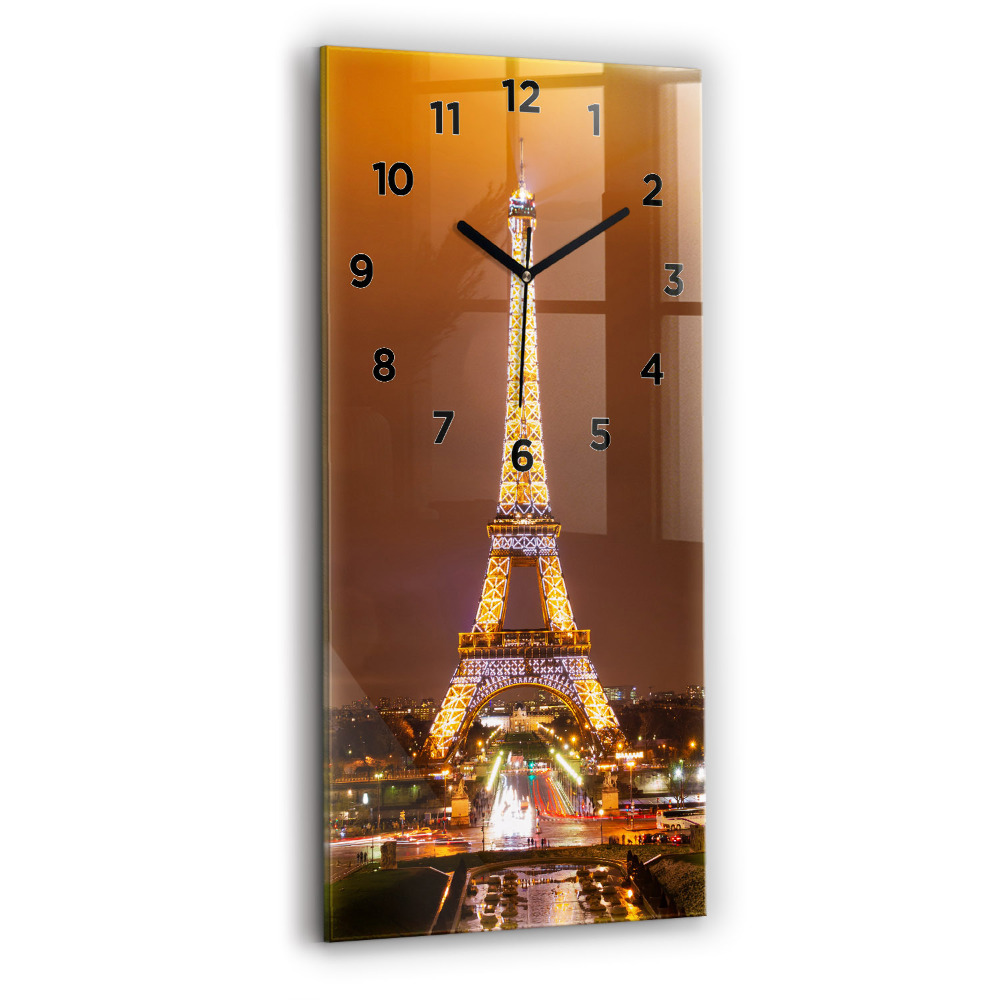 Zegar szklany 30x60 Oświetlona Wieża Eiffla