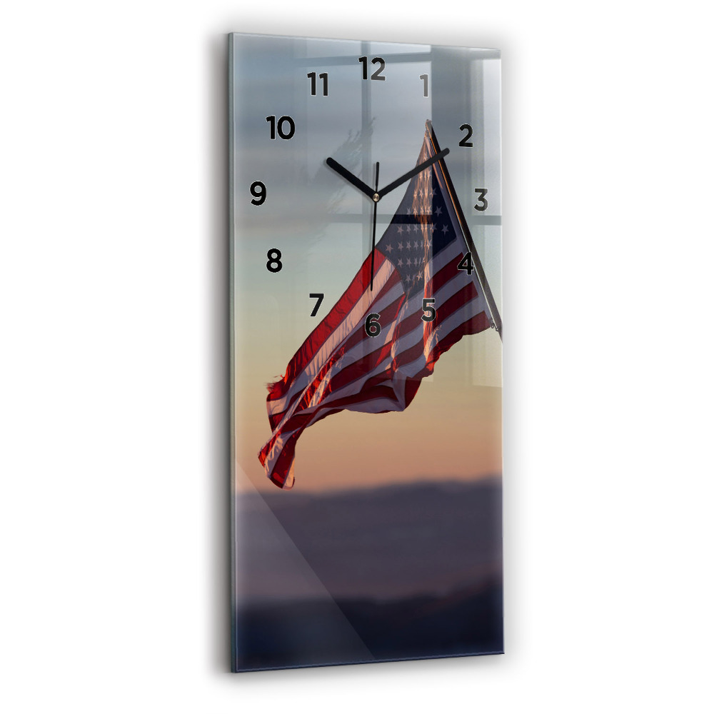 Zegar szklany 30x60 Wiejąca flaga USA