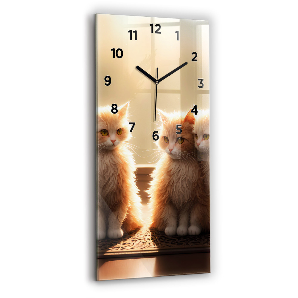 Zegar szklany 30x60 Cztery kotki w słońcu