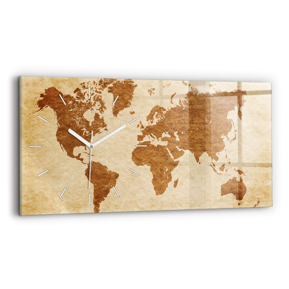 Zegar szklany 60x30 Mapa świata w starym stylu