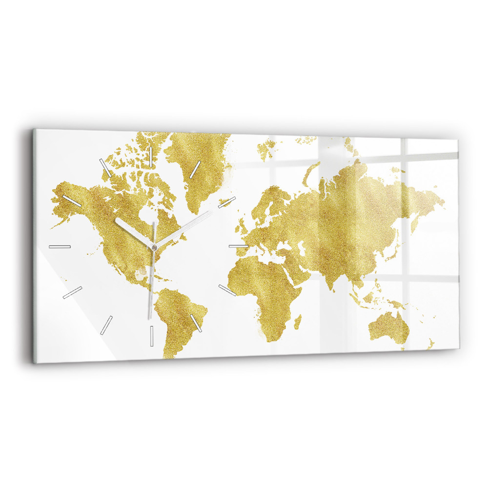 Zegar szklany 60x30 Złota mapa świata