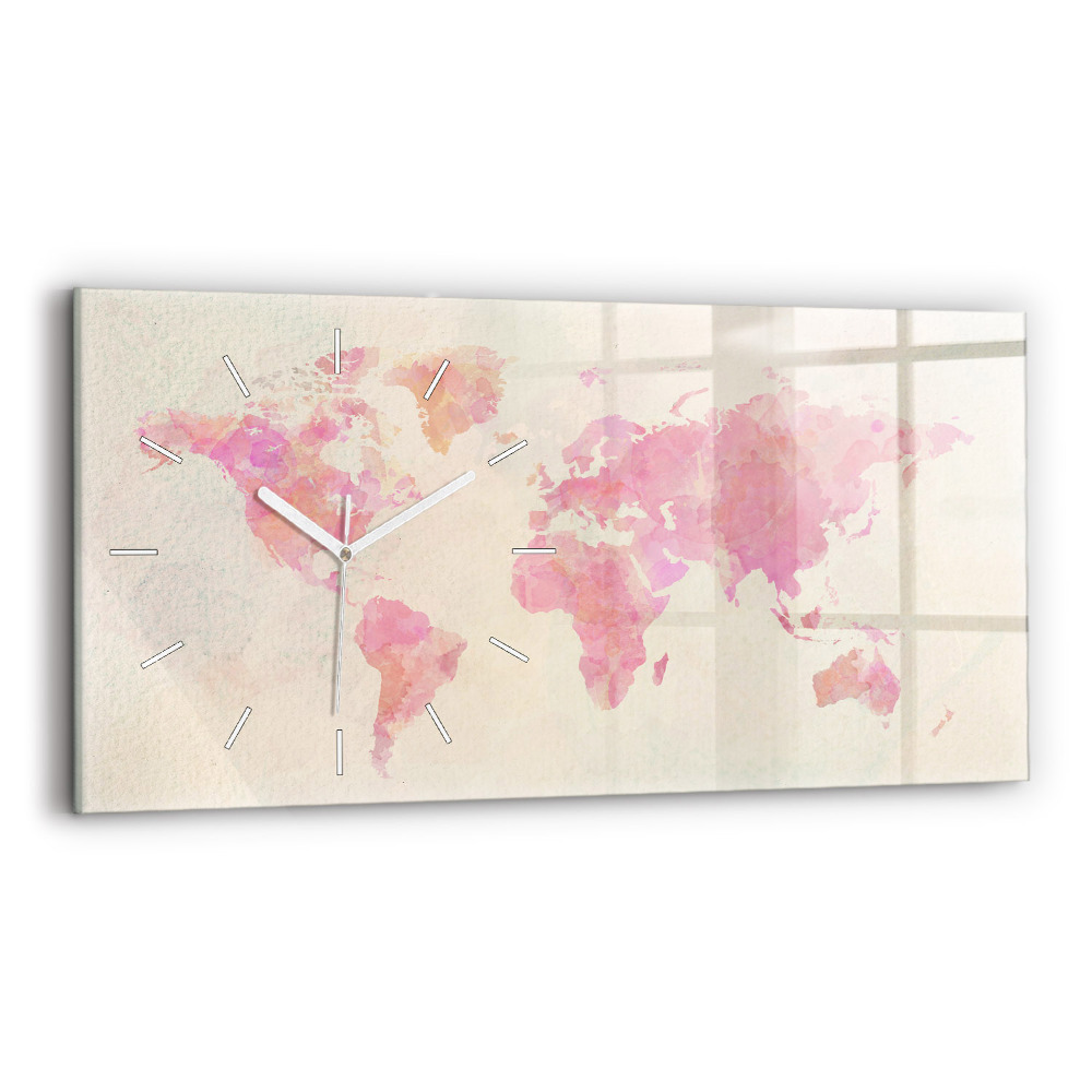 Zegar szklany 60x30 Akwarela mapa świata